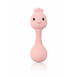 MuyPetit Sonajero de silicona para bebé - Pollito Stick Rosa