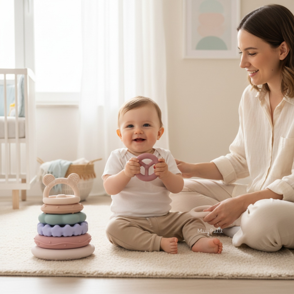 Madre y bebé jugando con el apilable MuyPetit