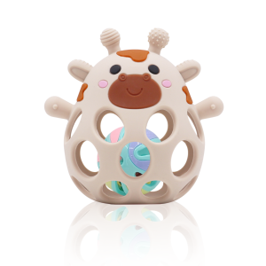 MuyPetit Sonajero de silicona para bebé - Jirafa Beige