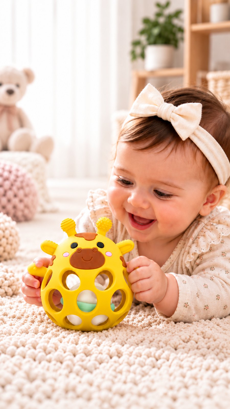 Bebé jugando con el sonajero jirafa MuyPetit